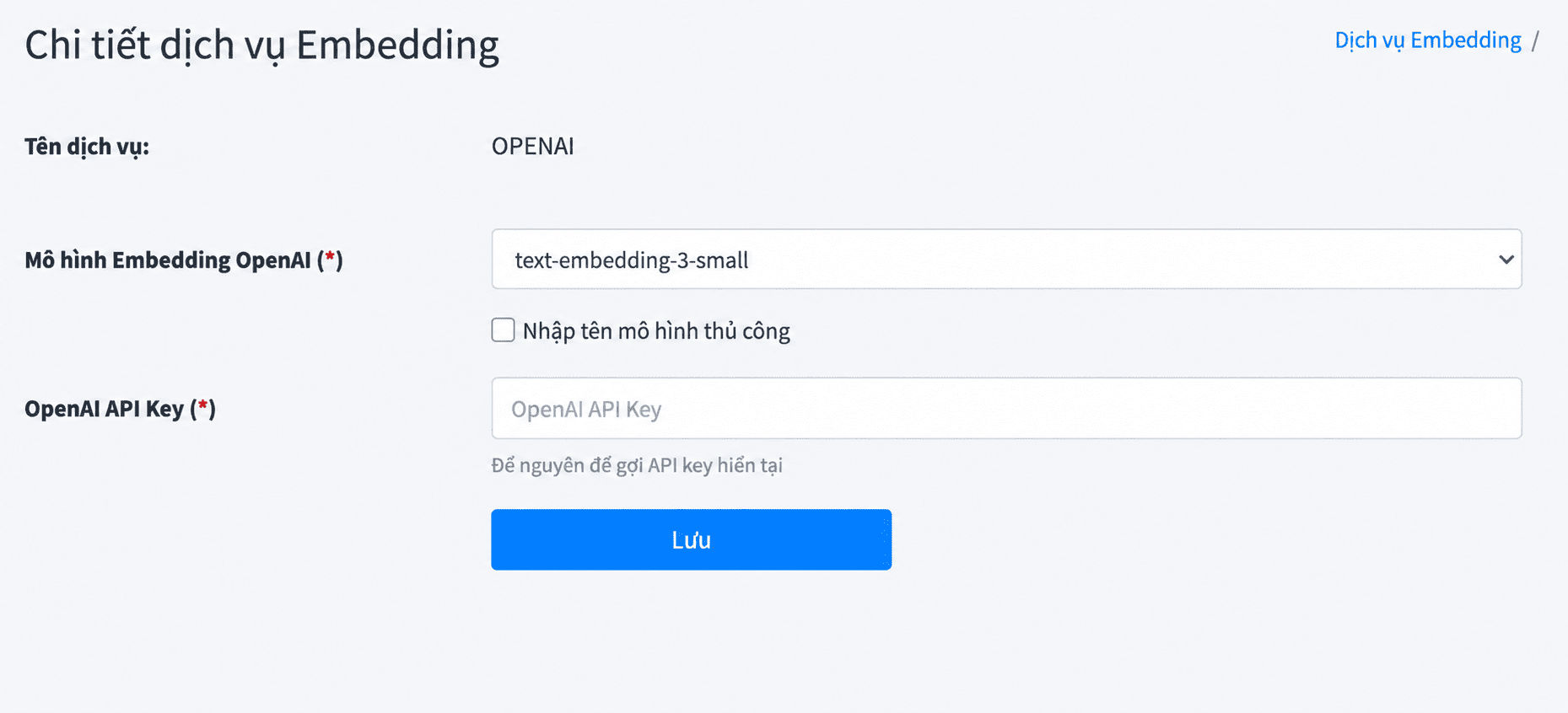 Cấu hình mô hình Embedding OpenAI