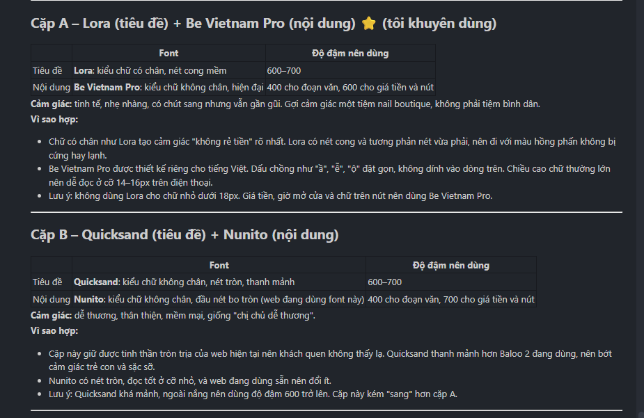 Hai cặp font chữ AI đề xuất cho tiêu đề và nội dung
