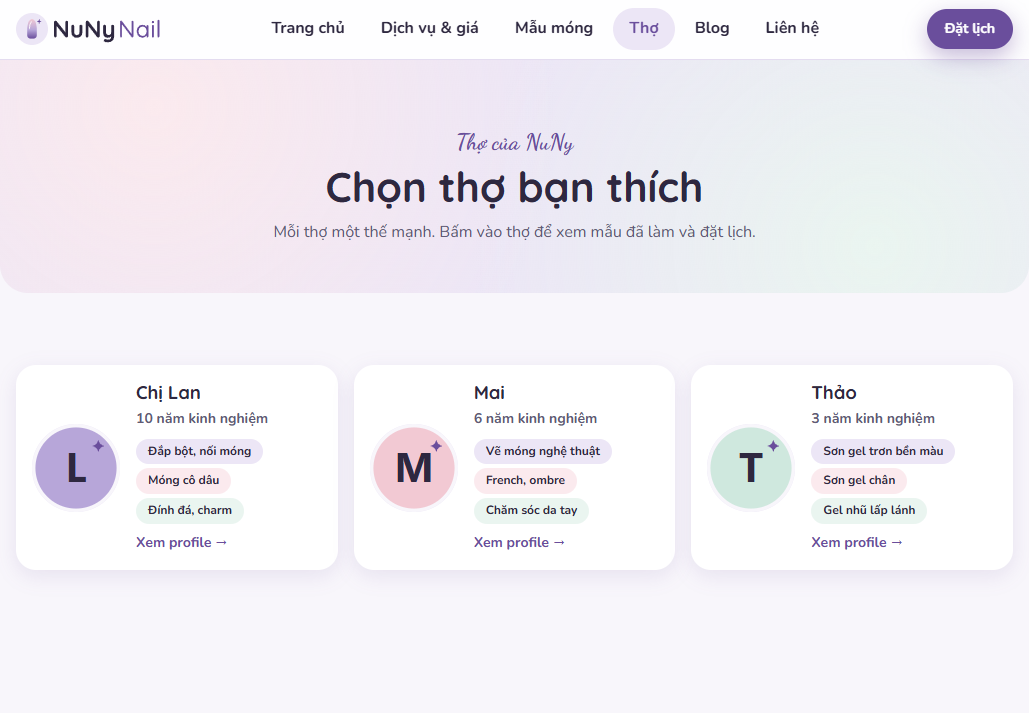 Trang /tho-nail với thẻ của chị Lan, Mai và Thảo