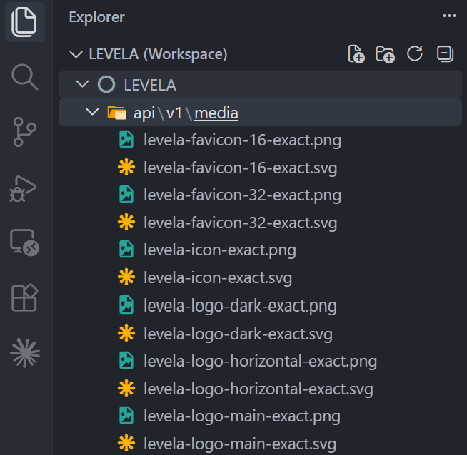 Cấu trúc thư mục lưu tài nguyên thương hiệu Levela trong project