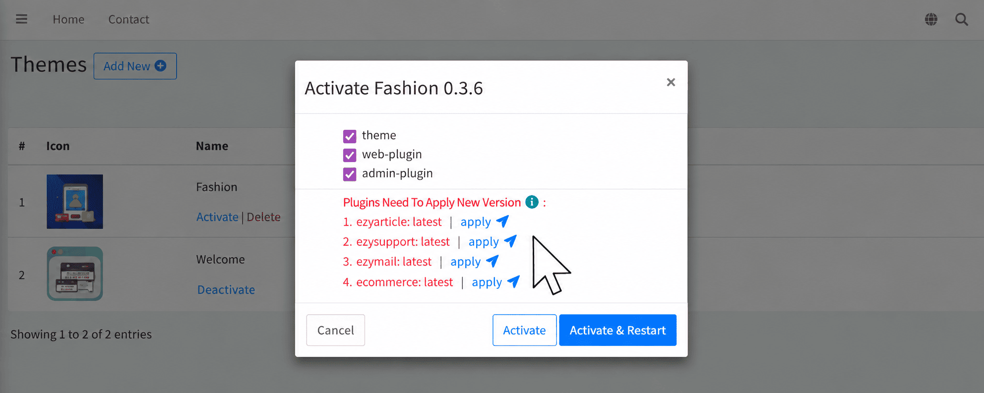 Nâng cấp plugin và theme Fashion lên phiên bản mới nhất
