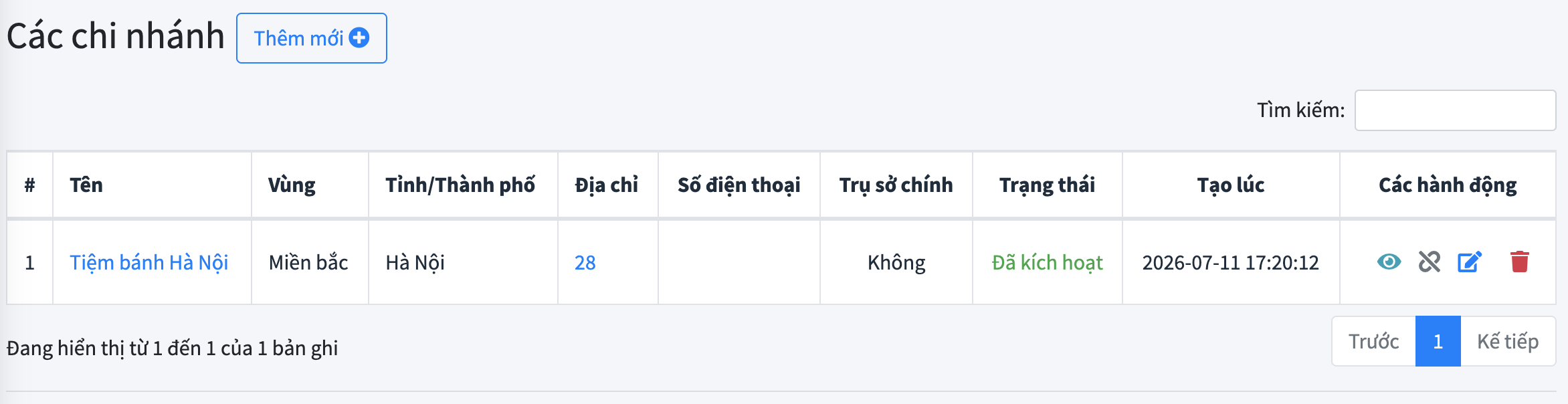 Danh sách chi nhánh của cửa hàng