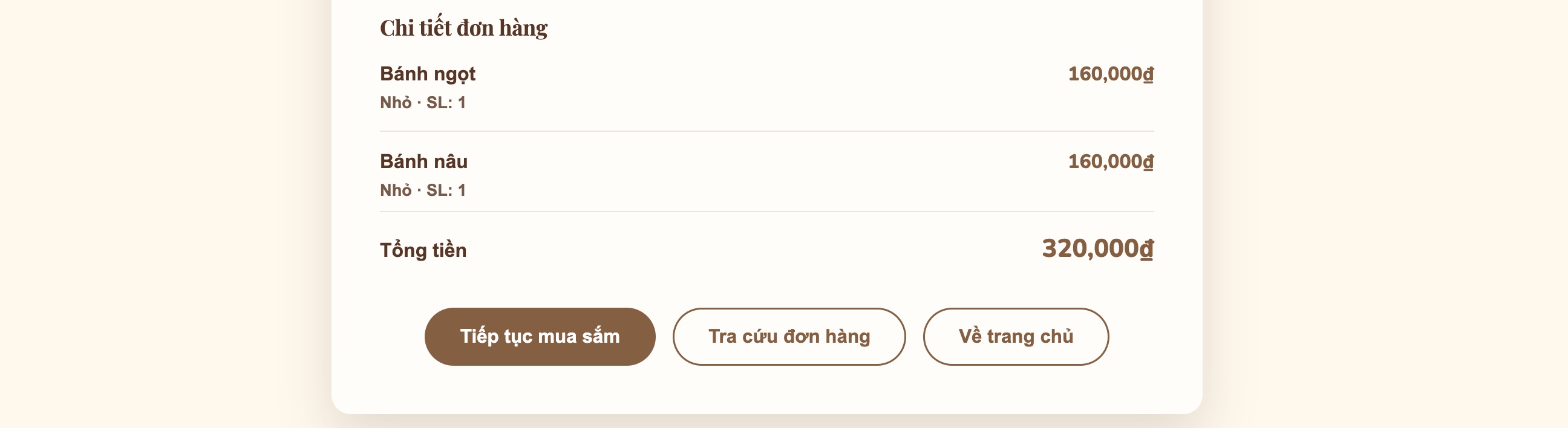 Danh sách chi tiết sản phẩm trong đơn hàng