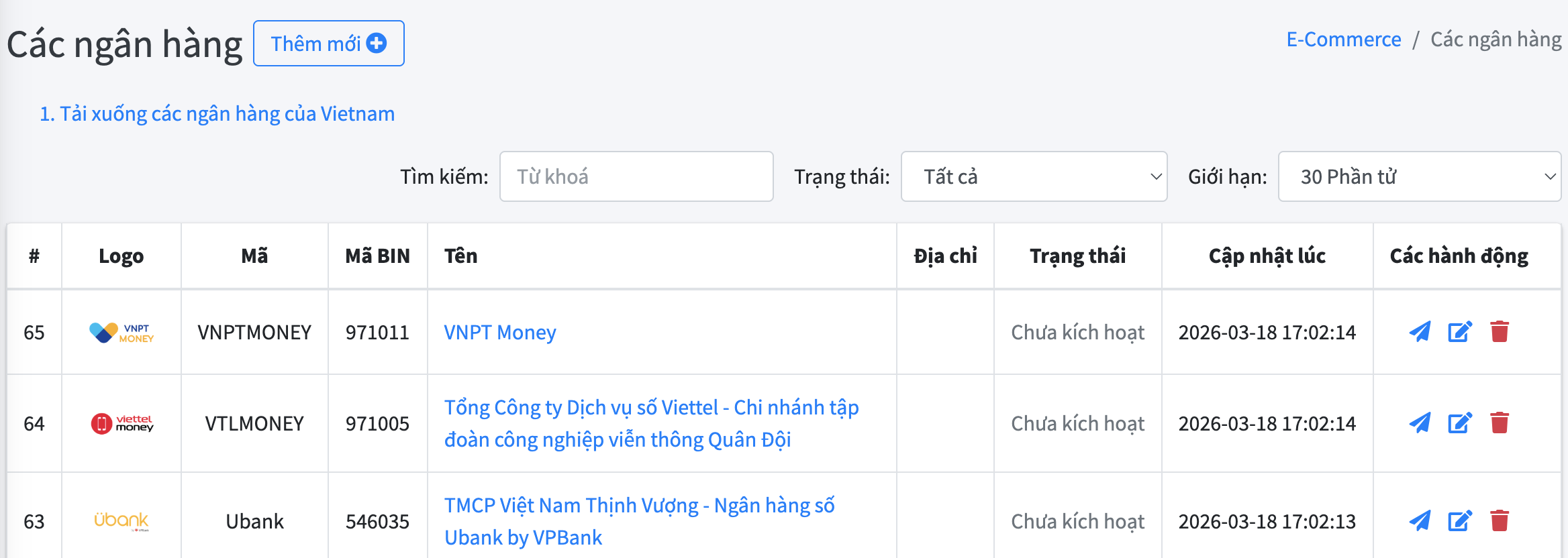 Danh sách ngân hàng, tải xuống các ngân hàng của Vietnam