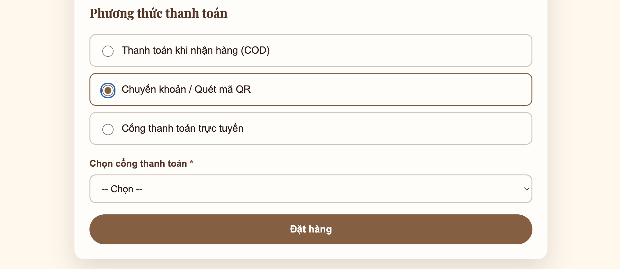 Chọn phương thức thanh toán ở màn hình thanh toán