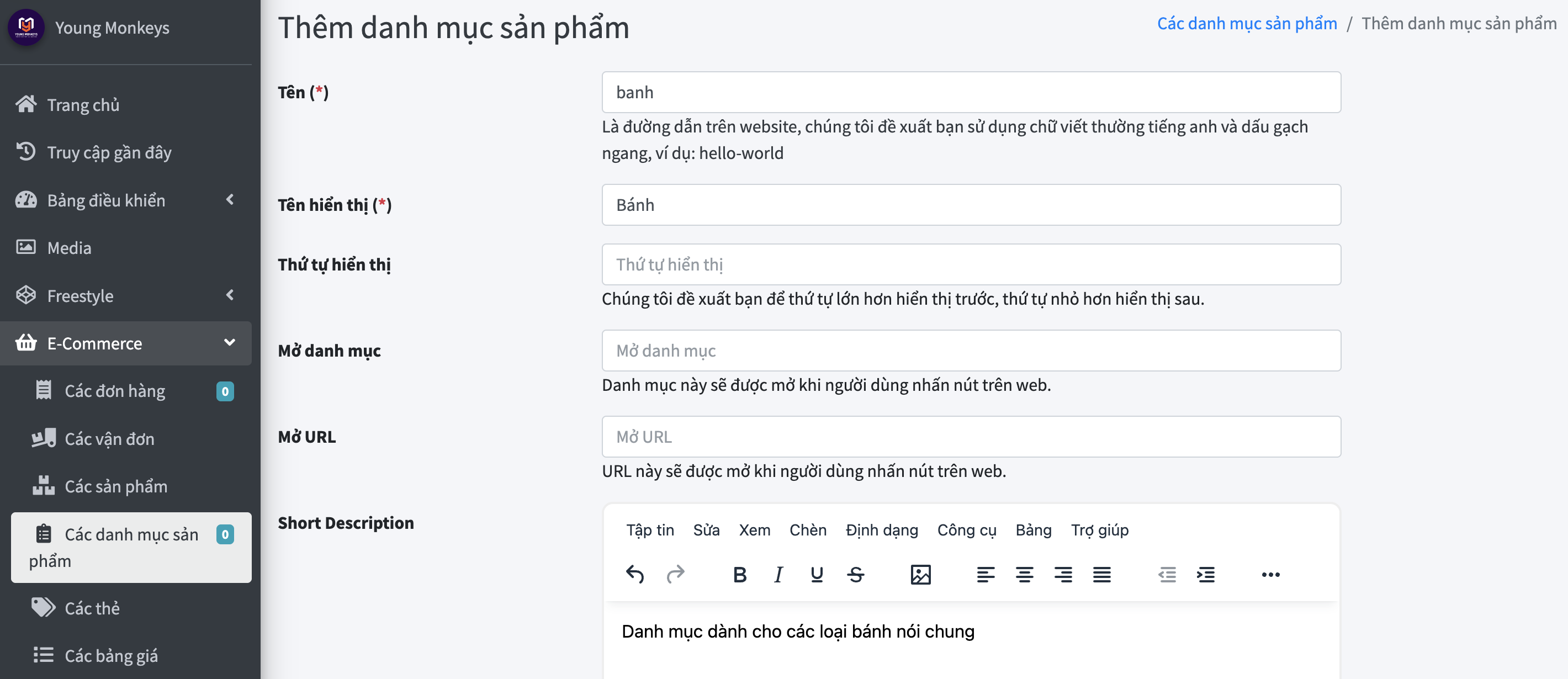 Thêm mới danh mục sản phẩm
