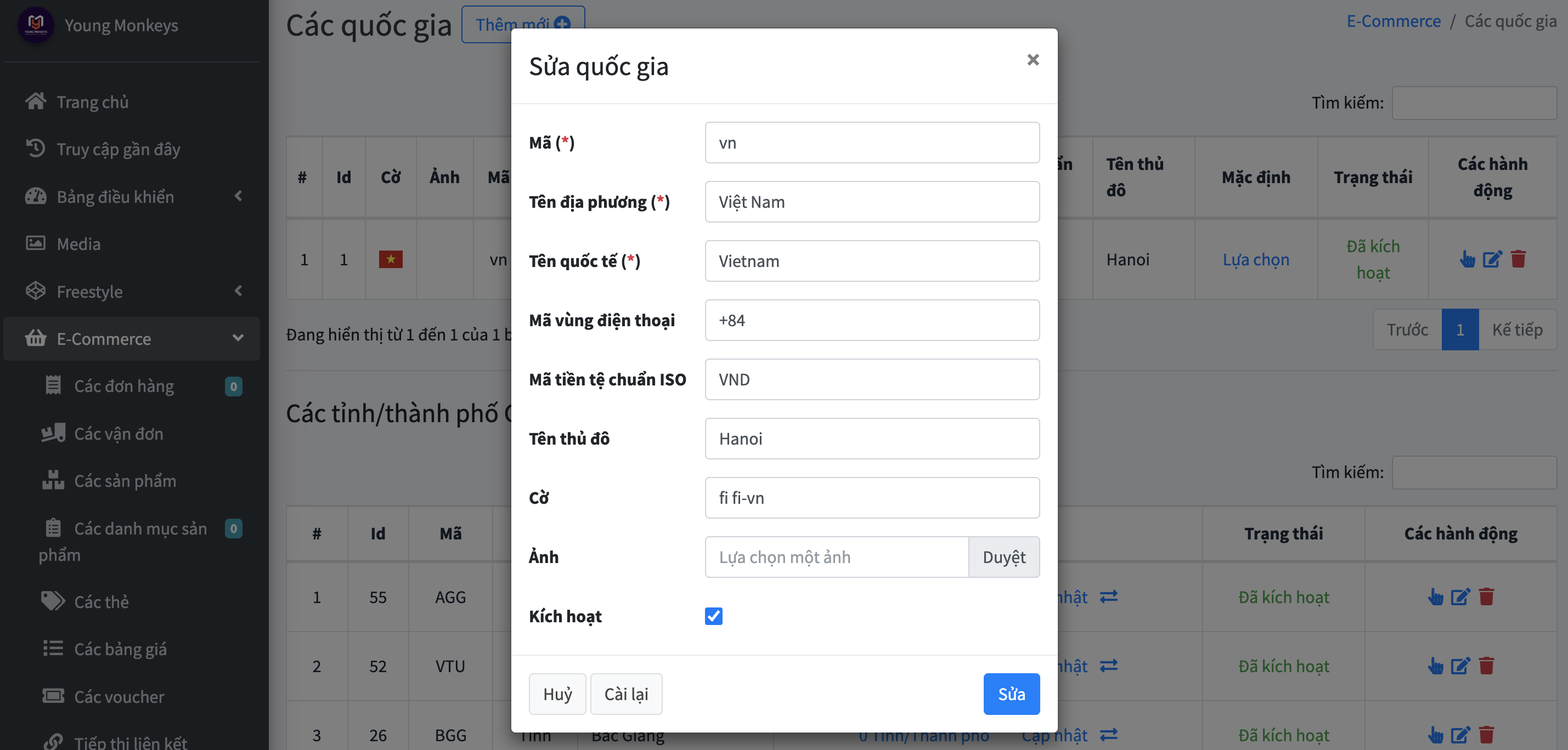 Thêm mới quốc gia Việt Nam trong E-Commerce