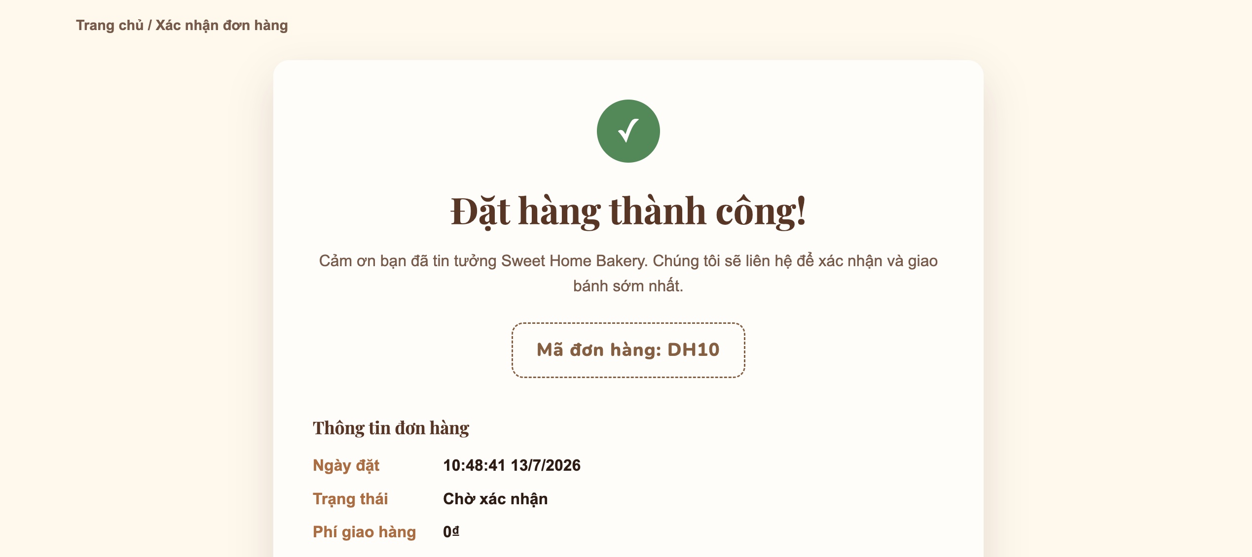 Thông tin đơn hàng ở màn hình xác nhận đơn hàng