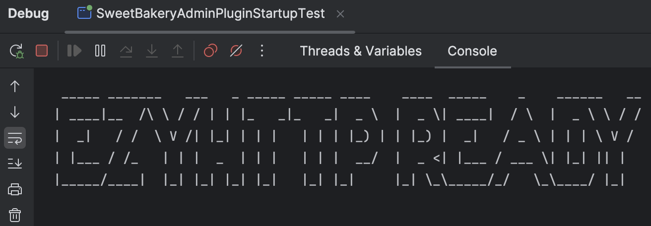 Console Debug trong IntelliJ IDEA hiển thị log ASCII art của EzyPlatform sau khi chạy StartupTest thành công