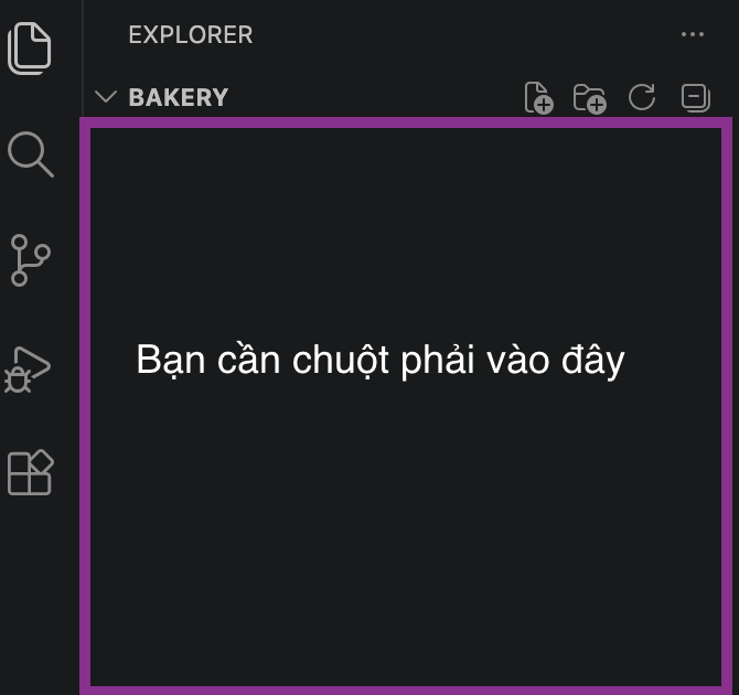 Chuột phải vào khung Explorer trống