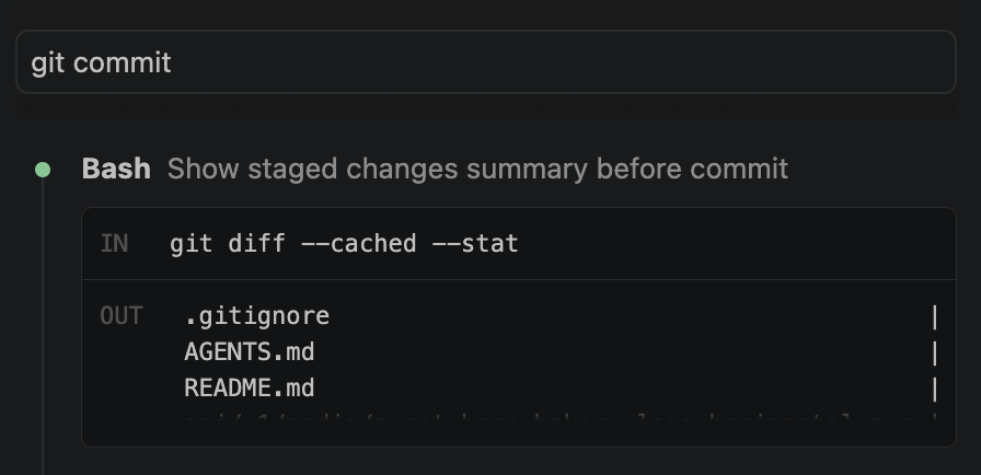 AI Assistant chuẩn bị chạy lệnh git commit