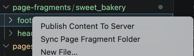 Chọn Publish Content To Server cho thư mục page-fragments/sweet_bakery