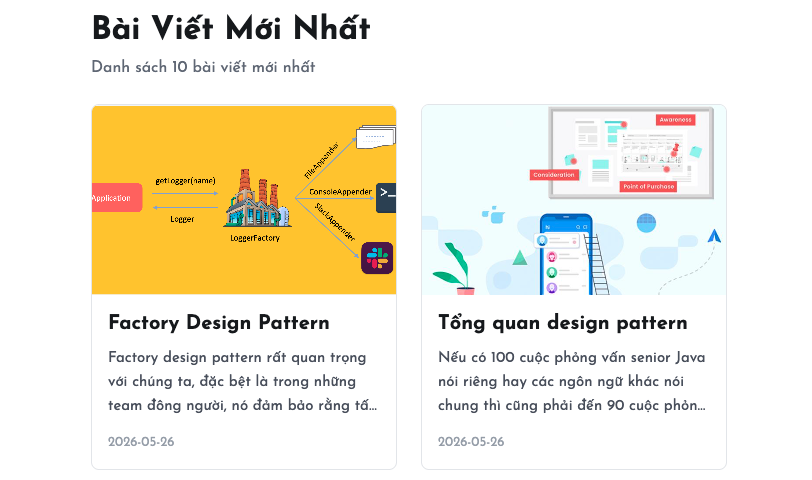 Trang hiển thị 10 bài viết mới nhất được render bởi máy chủ qua ezy function