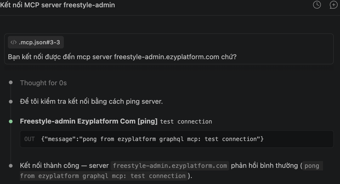AI Assistant xác nhận kết nối thành công tới MCP Server