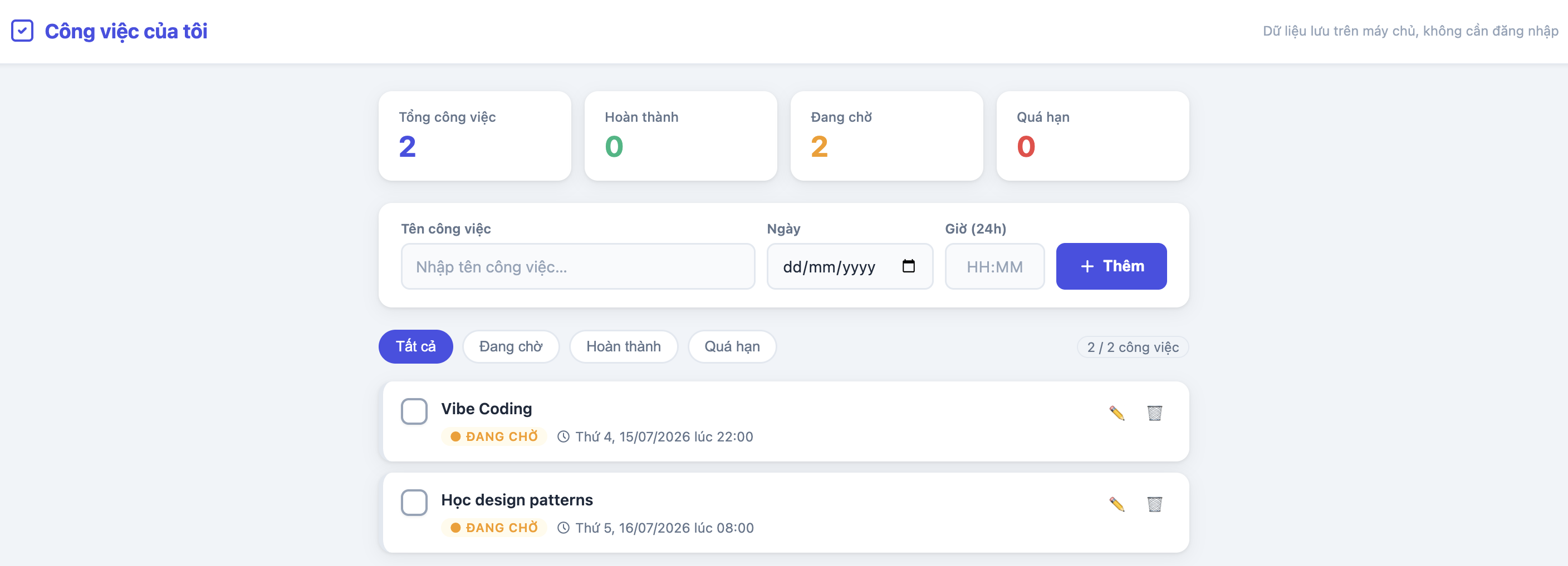 Trang Công việc của tôi đã chuyển sang lưu dữ liệu trên máy chủ qua GraphQL fetcher