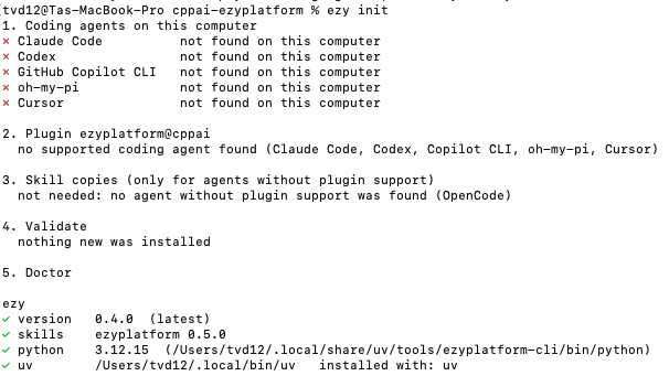 ezy init báo không tìm thấy coding agent nào trên máy