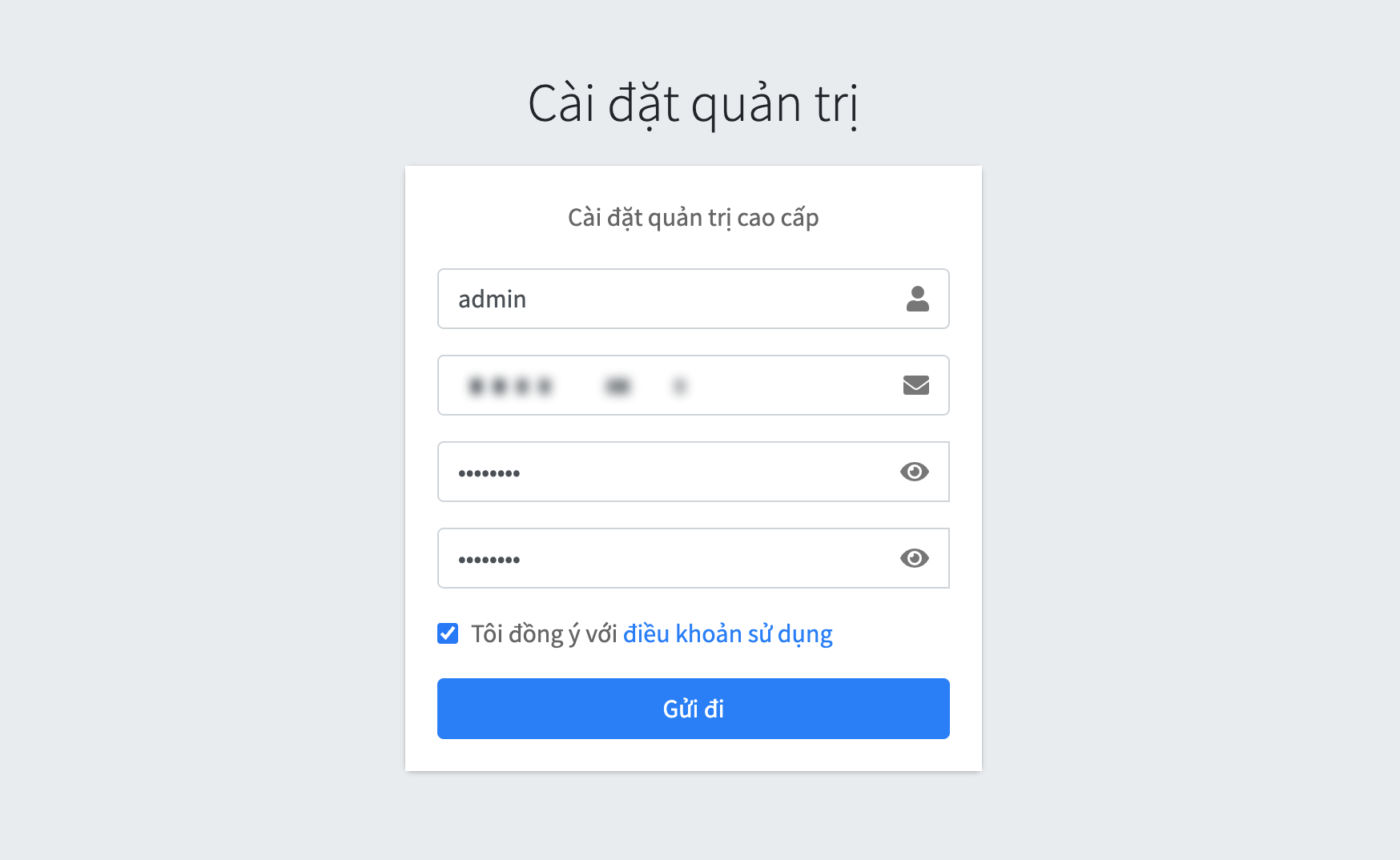 Màn hình Cài đặt quản trị của EzyPlatform