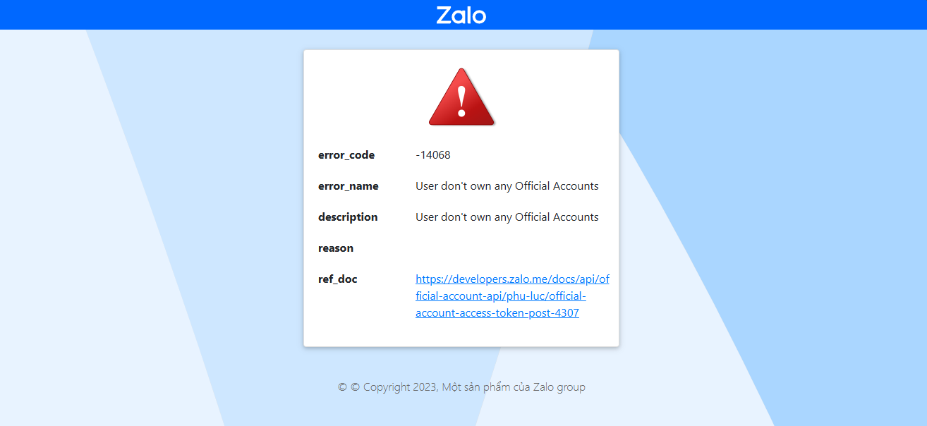 Lỗi User don't own any Official Accounts khi lấy Access Token