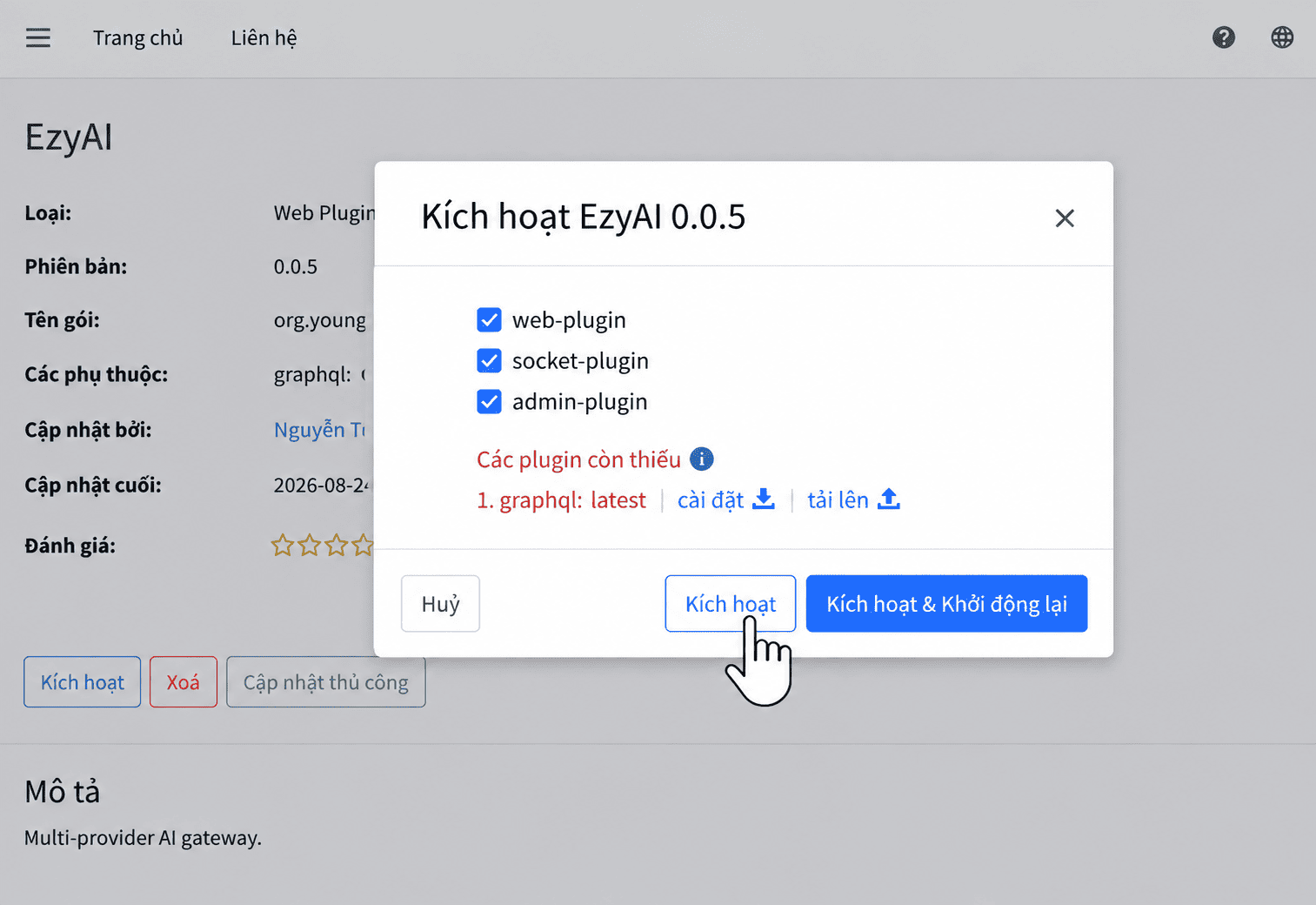 Kích hoạt plugin GraphQL - bước 3