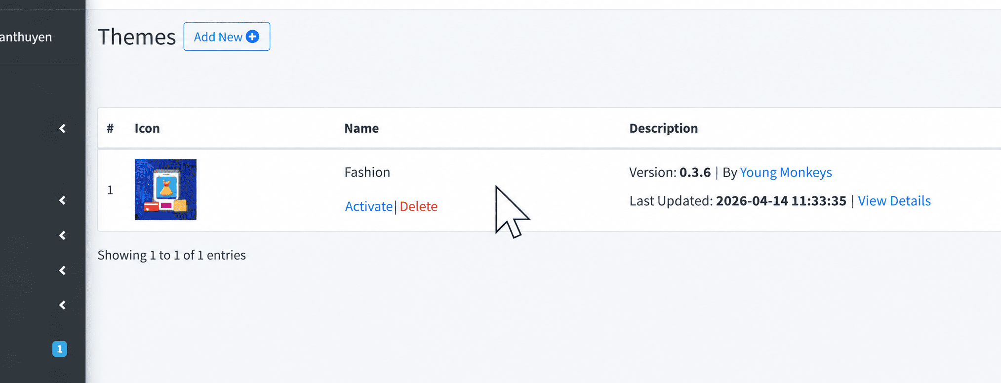 Trạng thái Activate của theme, phần 1