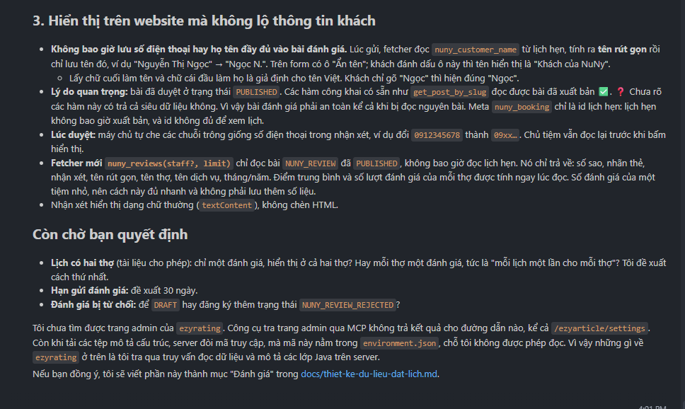 AI đề xuất cách hiển thị đánh giá trên website mà không lộ thông tin khách
