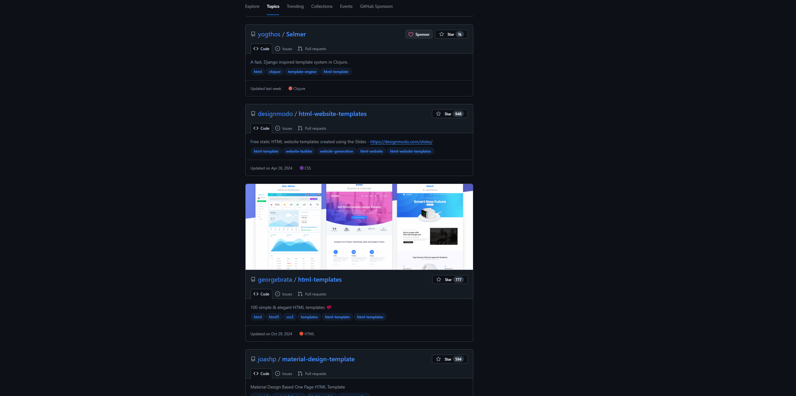 Tìm template HTML trên GitHub