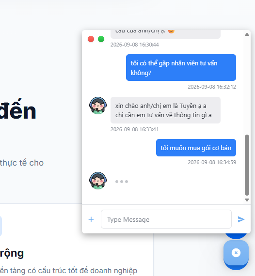 Tin nhắn của nhân viên xuất hiện trong cuộc hội thoại trên website