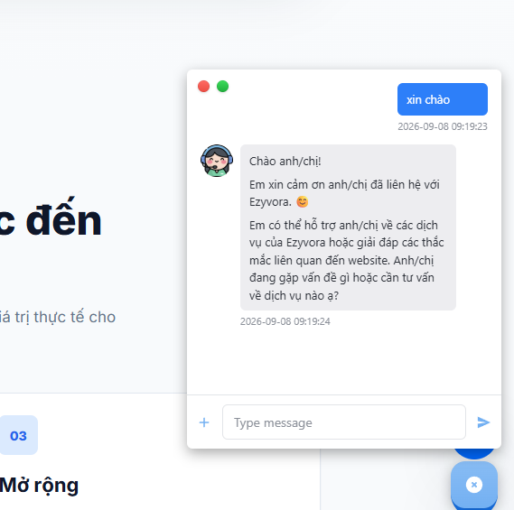 Gửi thử tin nhắn cho chatbot trên website