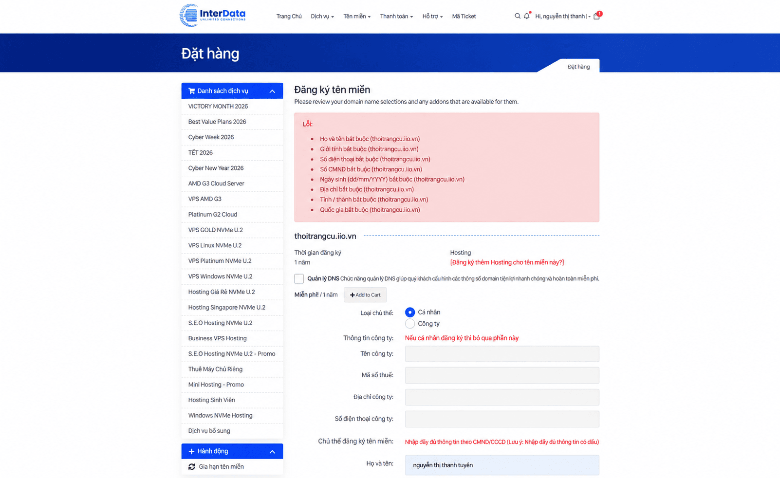 Nhập thông tin khách hàng, phần 1