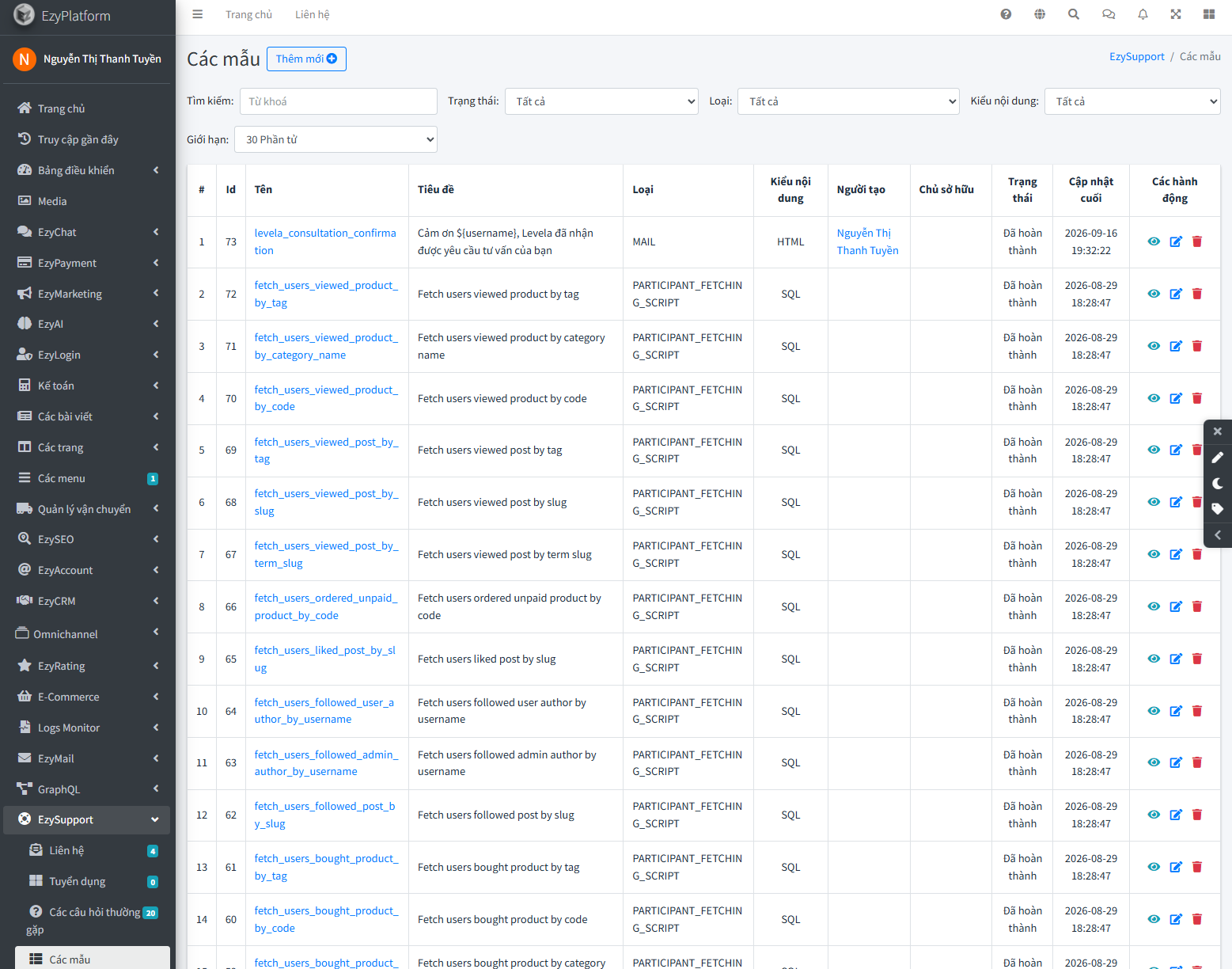 Tạo Mail Template mới cho yêu cầu tư vấn Levela