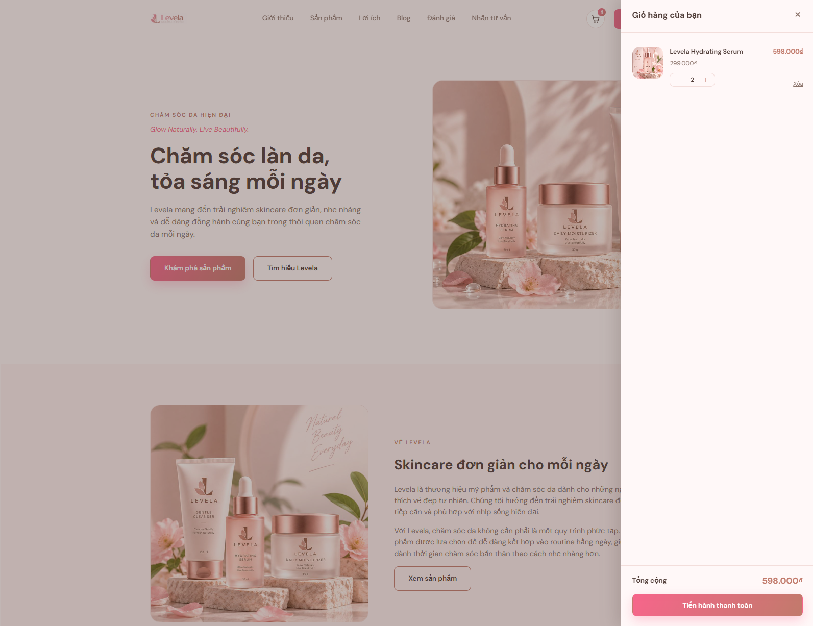 Giao diện giỏ hàng Levela - phần 1
