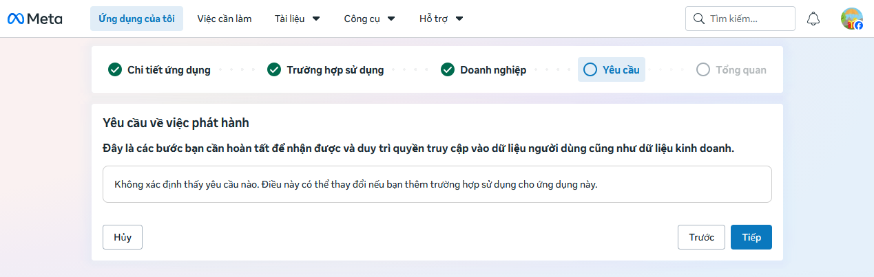 Tiếp tục qua phần Yêu cầu