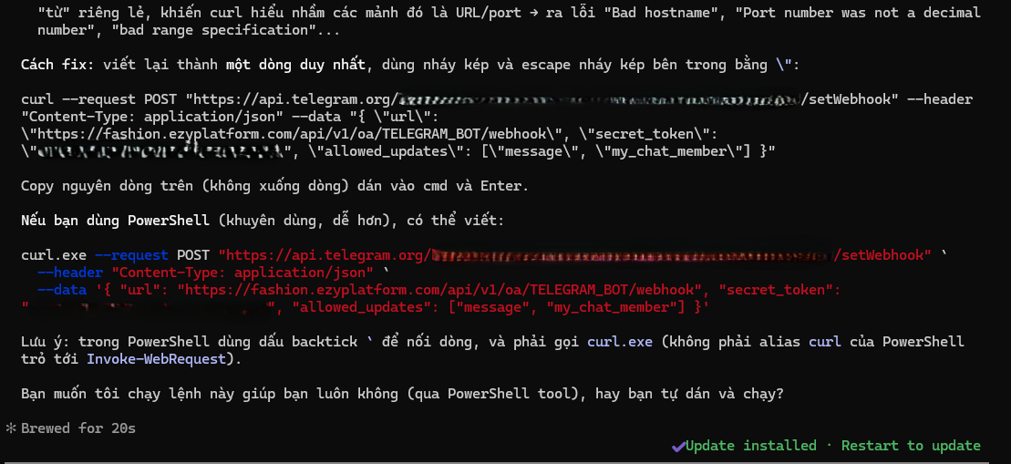 Chạy lệnh đúng cú pháp bằng Windows PowerShell với curl.exe