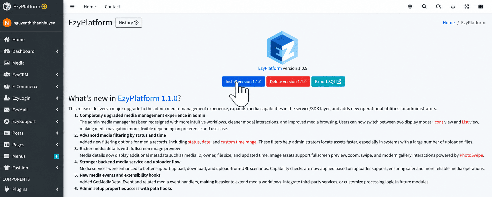 Cài đặt phiên bản EzyPlatform mới