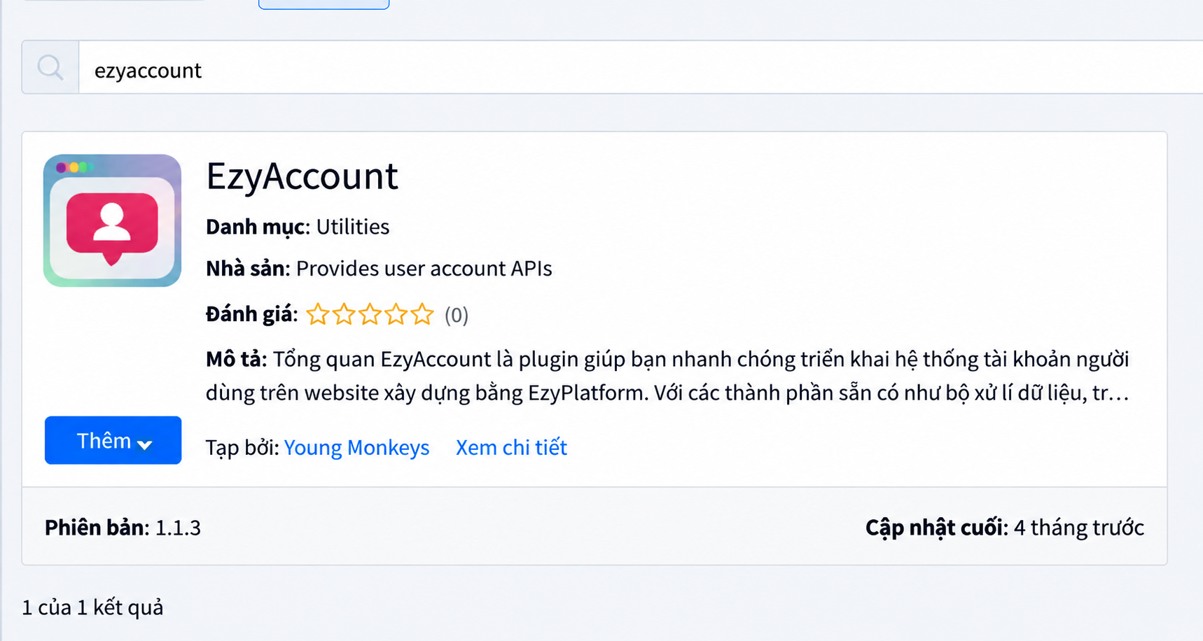 Tìm và cài đặt plugin EzyAccount