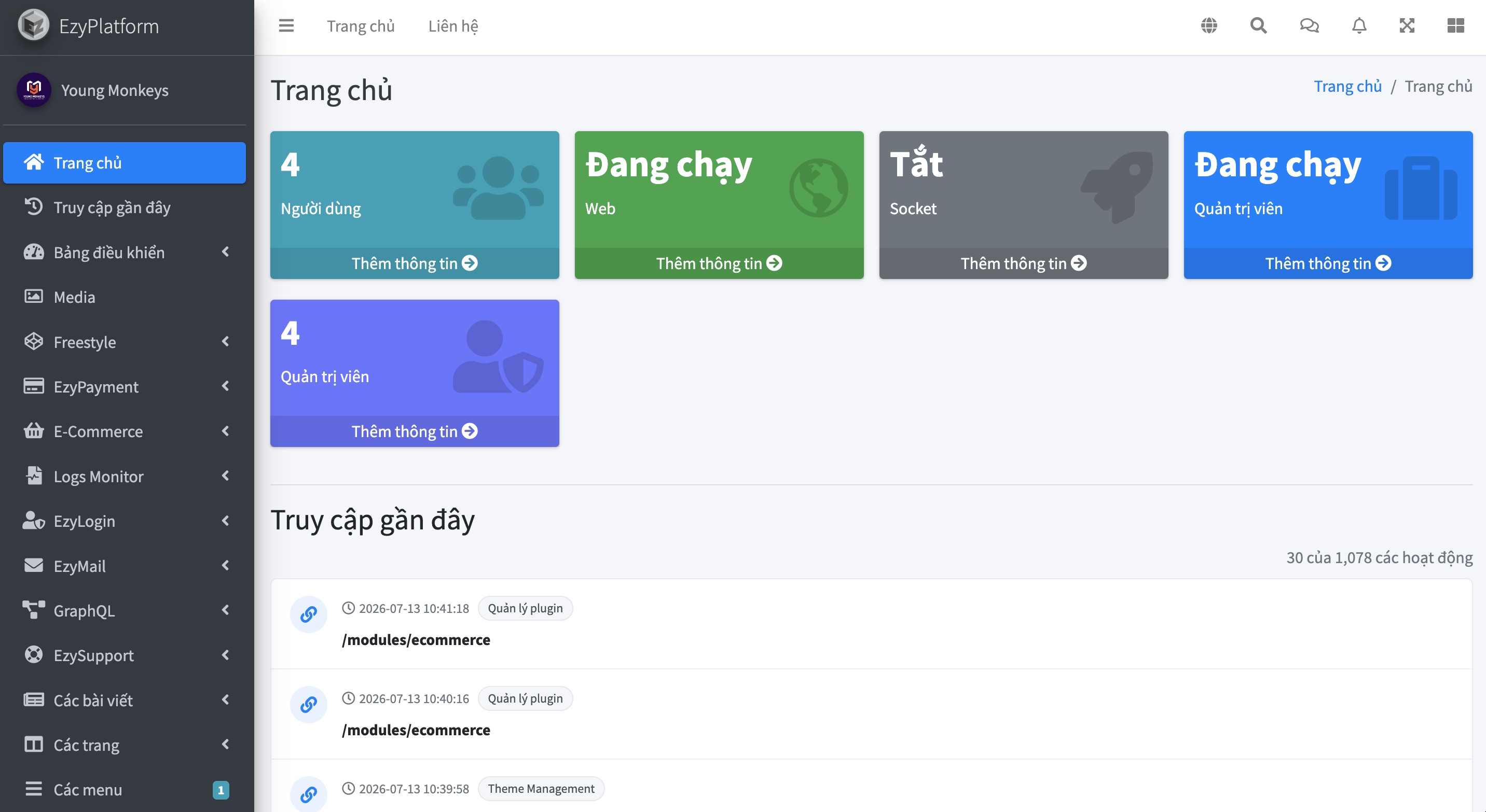 Phân hệ Admin của EzyPlatform