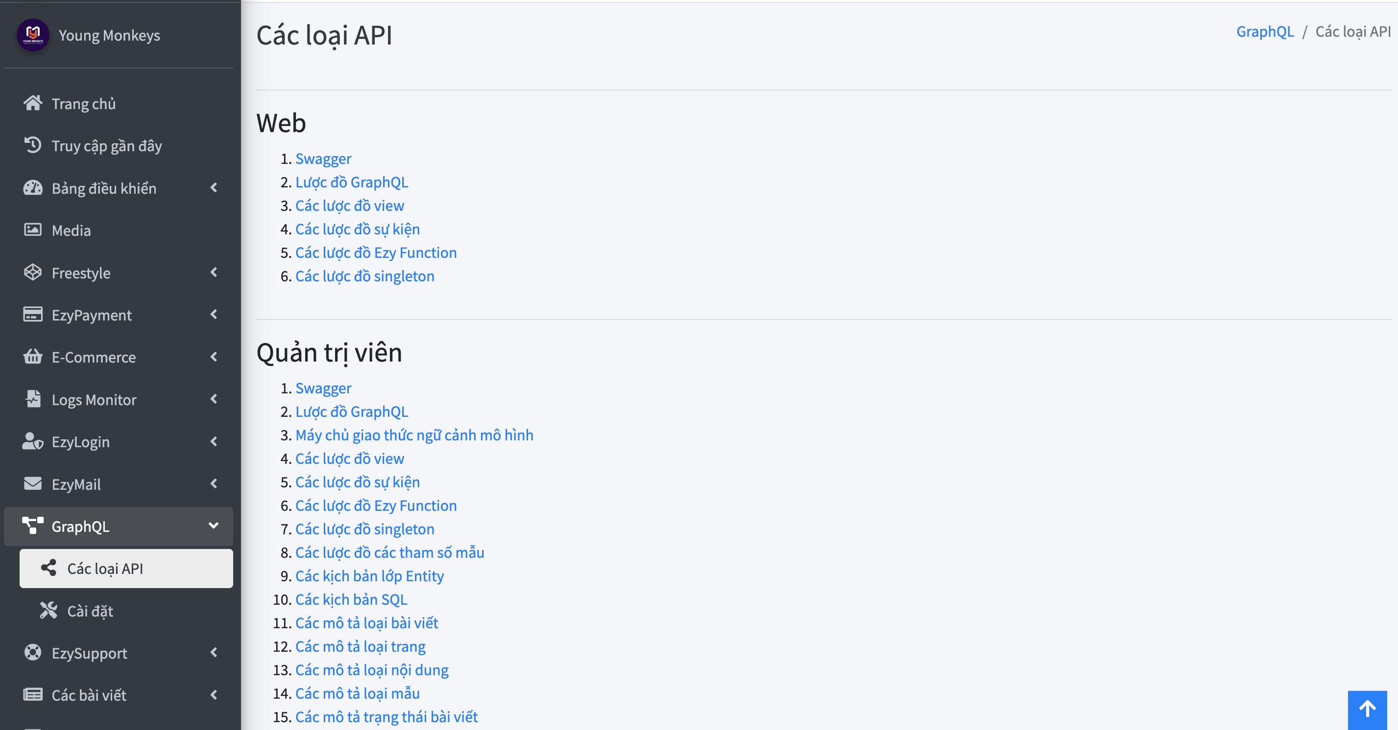 Nhiều loại API của EzyPlatform
